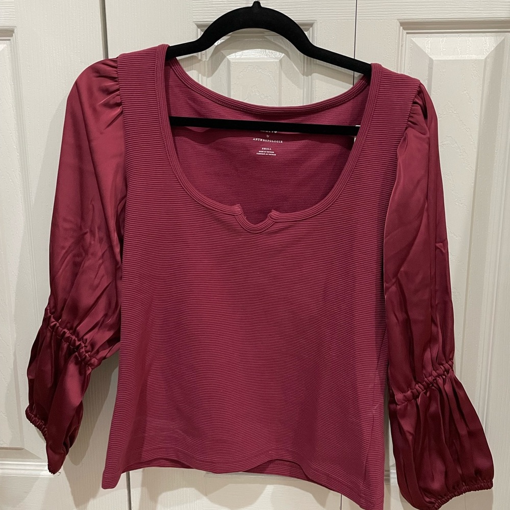 Anthropologie MAEVE burgundy silk sleeve top